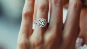 custom engagement ring on hand